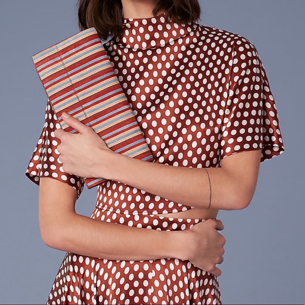 NWT DvF East West Clutch in Rust Stripe Suede